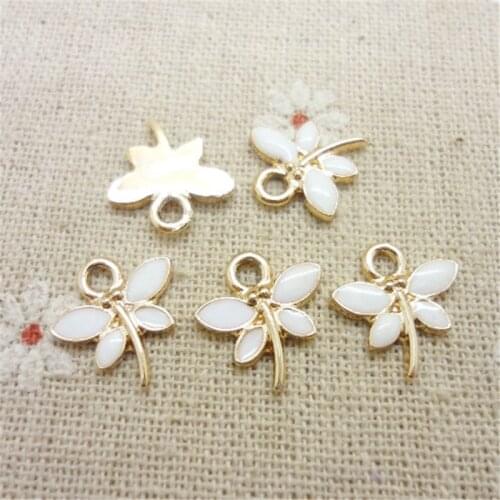 10pcs 14*13MM Fashion Diy alloy enamel white color dragonfly charms metal trinket pendants for bracelet earring jewelry making