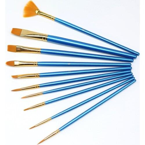 10Pcs/set Nylon Artist Paint Brush Professional Watercolor Acrylic Wooden Handle Painting Brushes Art Supplies Stationery