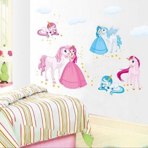120 X 80 CM Princess Unicorn Thai Pony Baby And Girl Kids Room Pvc Wall Sticker Decal Quality Product Nice Image 2021 Trend A Gorgeous Wall Sticker For Girls Kids