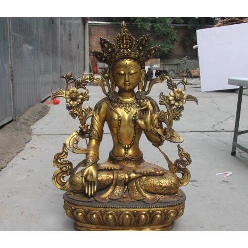 30 Tibet Copper Bronze Gilt White Tara Guan Yin Kwan-yin Goddess Buddha Statue