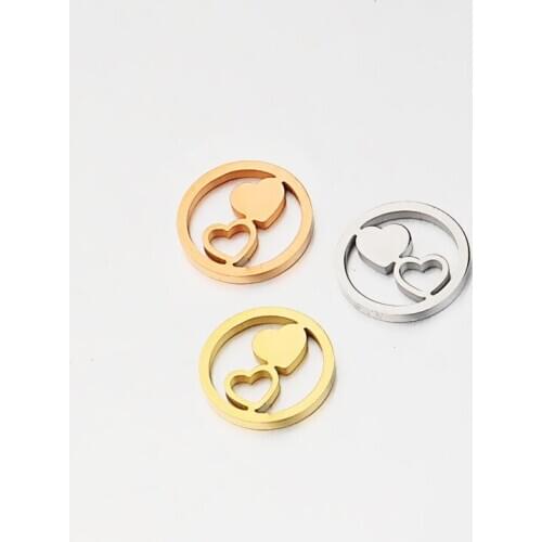 5pcs Creative new hollow love double peach lovers exquisite pendant mirror stainless steel DIY knitting accessories jewelry