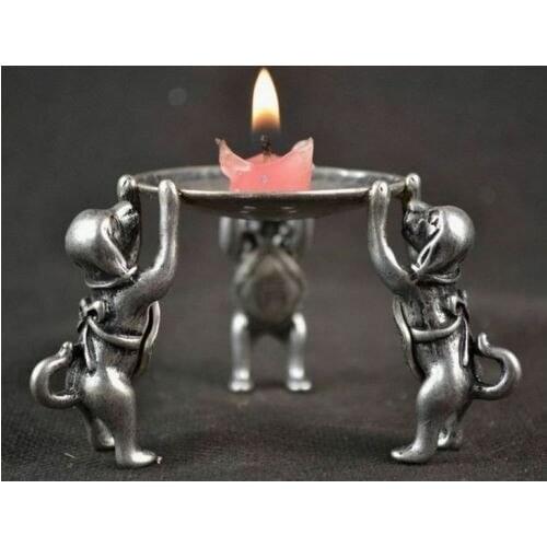 Antiguo perro tallado en cobre plateado con suerte, trae riqueza, candelabro útil, artesanía de metal