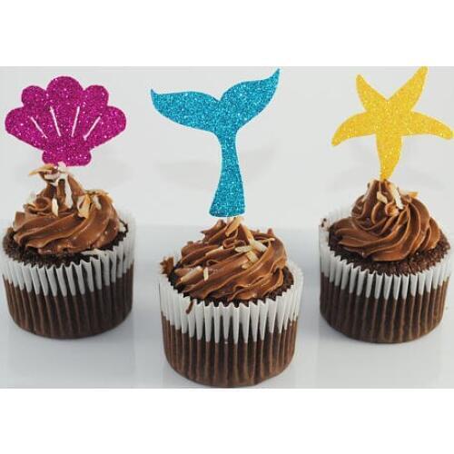 Glitter ocean creatures under the sea birthday cupcake toppers baby shower beach wedding engagement doughnut food treats picks