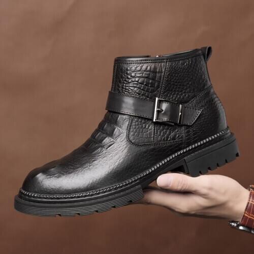 Snow Boots Men Natural Leather Fur Winter Boots Genuine Leather Men Plush Winter Shoes Winter Warm MenS Boots