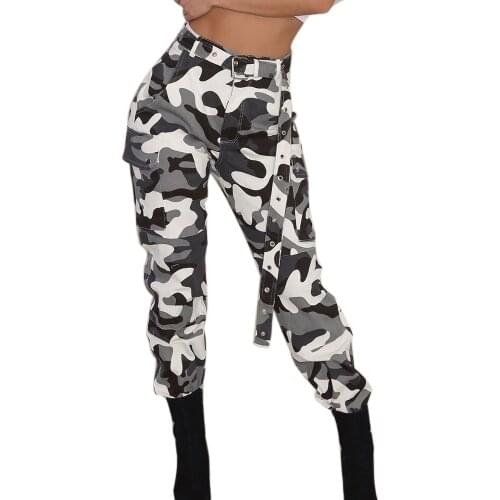 Womens Cargo Trousers Casual Pants Military Combat Camouflage Streetwear Pants Casual Joggers High Waist Loose Trousers Korean