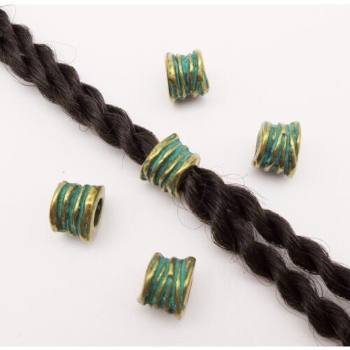 5pcs-10pcs Green Bronze Viking Rune hair braid dread beard dreadlock beads rings tube accessories approx 5.9mm inner hole