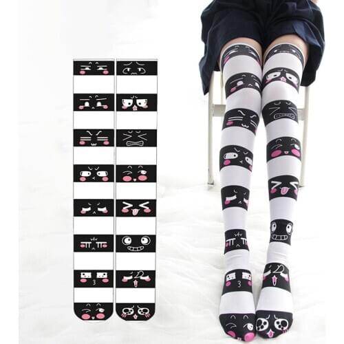 Black And White Printing Super Cute Over-knee Stockings Velvet Women Girls Striped Stockings JK Uniform Easy Match