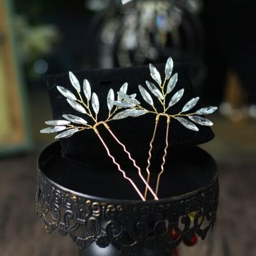 Elegant Alloy Crystal Rhinestone Bridal Headdress Exquisite Leaf Gift Hairpin for Wedding Perform Studio Travel Photo Prop HP027