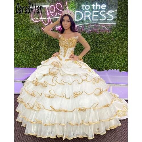 Custom Made vestidos de 15 años 2021 Organza Ivory Princess Quinceanera Dresses Applique Ruffles Ball Gown Sweet 16 Prom Dress