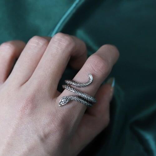 European New Retro Punk Exaggerated Spirit Snake Animal Ring Fashion Personality Stereoscopic Opening Adjustable Ring Jewelry