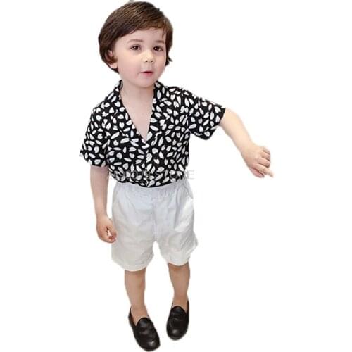 Kids Summer Flower Shirt +White Shorts 2Pcs Clothing Set Flower Boys Formal Birthday Dress School Kids Birthday Gift Dance Suit