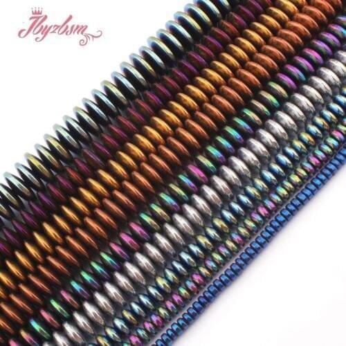 Colorful Heishi Rondelle Metallic Coated Disc Hematite Natural Stone Beads For DIY Women Jewelry Making Necklace Bracelet 15"