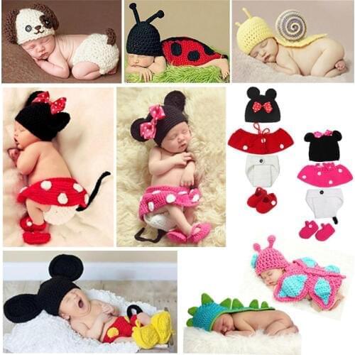 2020 Newborn Photography Props High Quality 100% Handmade Knitted Soft Baby Clothes Cute Baby Boy Accessories Baby Hats