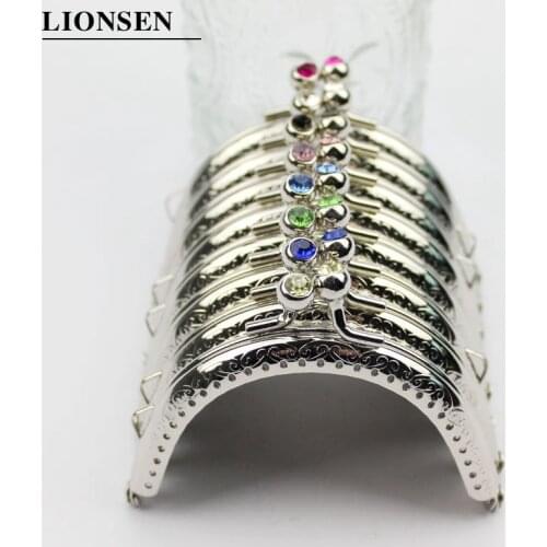 LIONSEN 8.5cm Diamod beads Silver Metal Purse Frame Handle for Clutch Bag Handbag Accessories Making Kiss Clasp Lock 8 colors