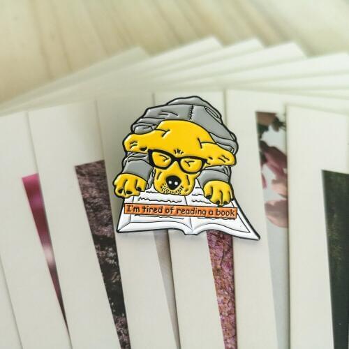 Cartoon Fun Yellow Animal Glasses Dog Reading Learning Enamel Brooch Alloy Badge Denim Clothes Bag Pin Jewelry Gift For Kid