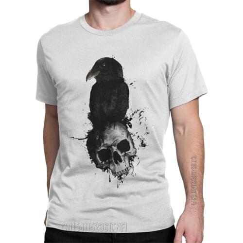 Viking Raven And Skull T-Shirt For Men Casual 100% Cotton Tees O Neck Classic Short Sleeve T Shirt Printed Clothes