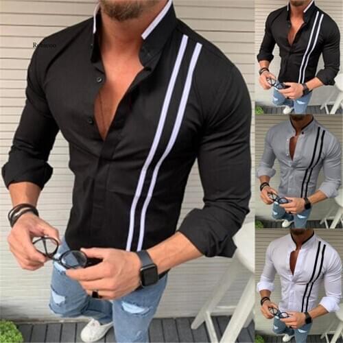 Mens New Fashion Bamboo Cotton Long Sleeve Striped Fit Shirt Casual Top Blouse Wholesale Free Ship Camisa Masculina