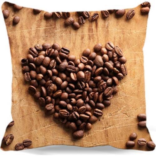 Heart made with coffee beans Printed cotton polyester Square Pillow Cases For car chair Coffee Shop Home Decorative