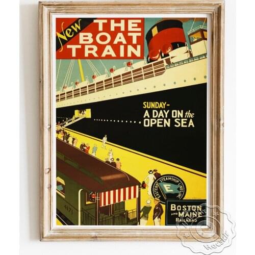 New The Boat Train Travel Advertising Poster, Boston And Maine Railroad Vintage Prints, Eastern Steamship Lines Inc Wallpaper