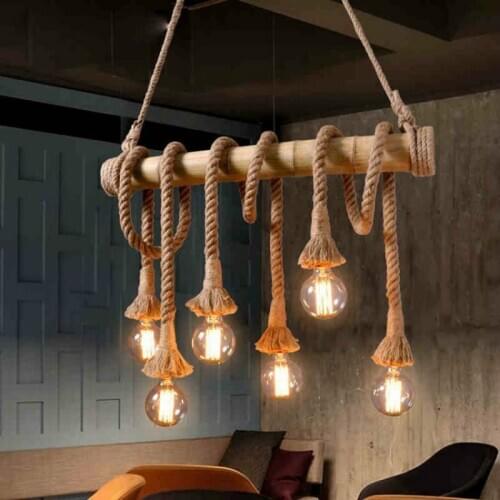 Hemp Rope Bamboo Pendant Lights Creative Retro Bar Table Garden Restaurant Decoration Lamps Hanging Light Fixture Home Decor