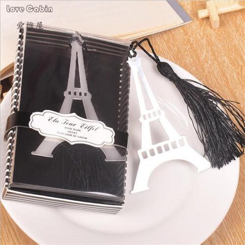 Romantic Eiffel Tower Bookmarks With Tassel Metal Bookmark Stationery Wedding Gifts Creative Item Kids Gift 50pcs