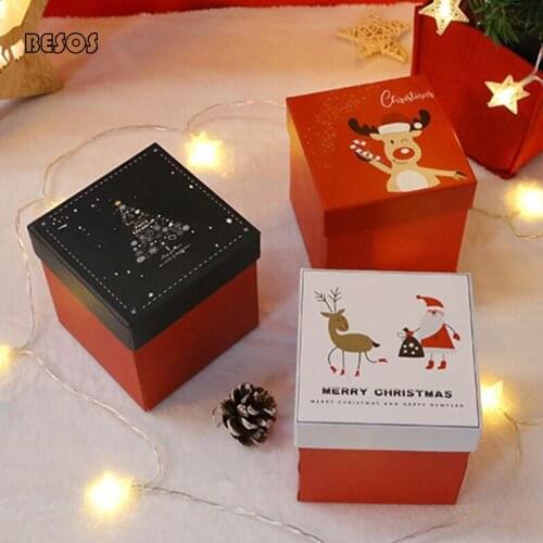 Christmas New Year Party Cartoon Santa Claus Elk Christmas Tree Candy Apple Mini Toys Square Cardbord Paper Gift Box B235D