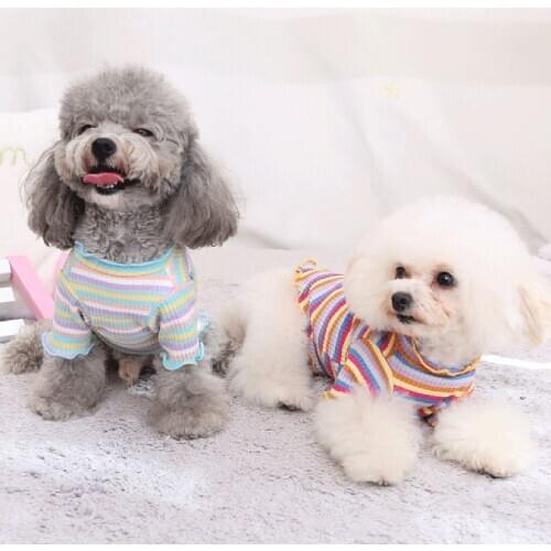 Puppy Shirt Striped Rainbow Pet Dog Clothes Wavy Collar Hem Teddy Princess Bottoming Shirt Puppy Fat Cat Pajamas