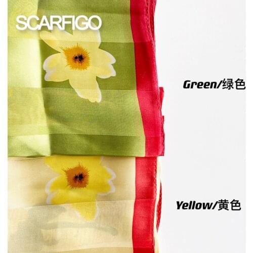 SCARFIGO Long Silk Lady Scarves Flaral Printing Shawls 145*35cm Women Silk Scarves