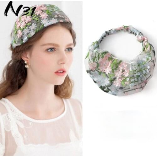 Outdoor Lace Wide Bundle Headdress Thin Embroidered Headbands Hair Cover Binding Face Washing Tool Outdoor Hair Accessories
