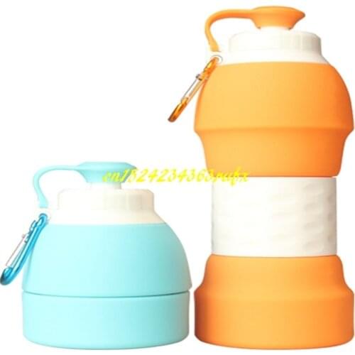 100pc/lot 580ML Collapsible Silicone Water Bottle Folding Kettle Outdoor Sport Water Bottle Camping Travel Bottle with Hook