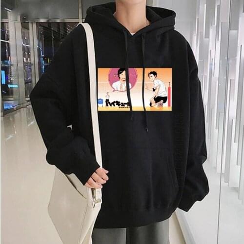 Funny Japan Anime Nishinoya Yu Haikyuu Hoodies Harajuku Cartoon Volleyball Game Pattern Long-Sleeved Streetwears For Men