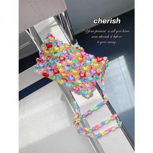Cardamom Jelly Color Love Beaded Bag Diy Material Bag Self-Made Hand-Woven Bag Female Summer Messenger Bag Large Capacity