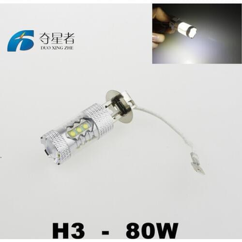 2Pcs/lot H3 80W CREE Chips Super Bright LED White Fog Tail Turn DRL Car Light Lamp Bulb LED Can-Bus "Error Free" version