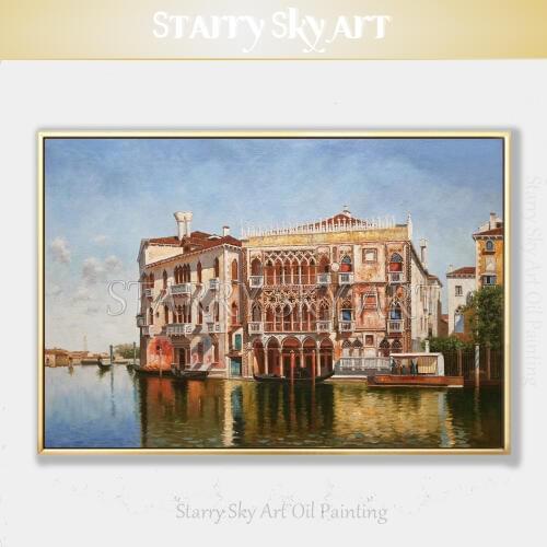Top Artist Hand-painted High Quality Water City Oil Painting on Canvas Luxury Wall Art Europe Landscape Water City Oil Painting