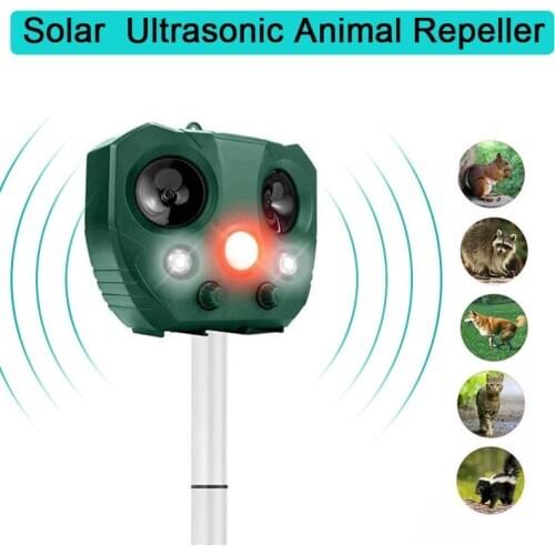 Ultrasonic Animal Repeller Built-in Rechargeable Solar Battery Dog Cat Deterrent Repellent Outdoor Garden Pest Control Supplies