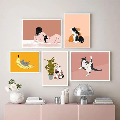 Vintage Funny Cats Canvas Paintings Modern Cat Gifts Posters and Prints Wall Pictures for Living Room Wall Decoration Cuadros