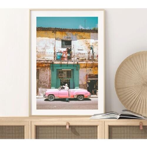 Vintage Street Car Poster Urban Streetscape Colorful Wall Art Canvas Painting Prints Gallery Wall Picture Home Room Decor