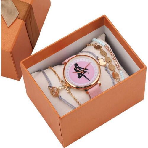 6 PCS/Set Women Watch Bracelet Vintage Bohemian Women Love Heart Hand Hollow Beaded Bracelets Link Bangles Set Boho Jewelry Gift