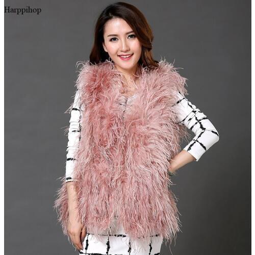 2018 new Australia top quality real ostrich wool turkey feather coat shearling women jackets elegant fashion special coat
