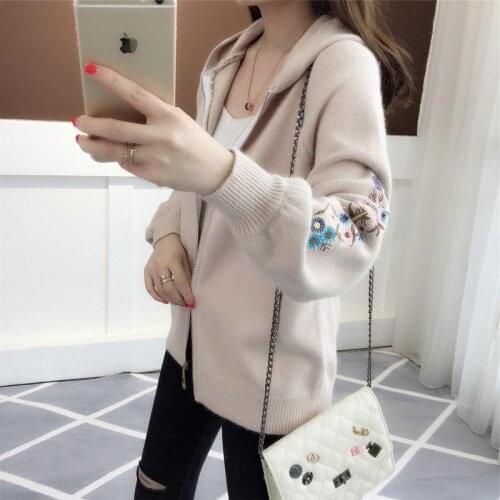 Women 'S Knitted Coat Hooded Cardigan Autumn And Winter Clothing 2021 New Loose Top Embroidery Harajuku Style Sweater