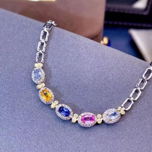 100% Natural and Real Sapphire Bracelet 925 Sterling Silver for Men or Women For Engagement