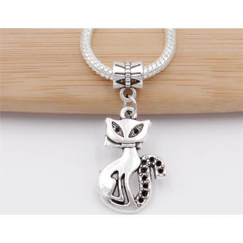 Ancient silver beads 20pcs/lot Cat charm fit bracelet pendants for diy jewelry making