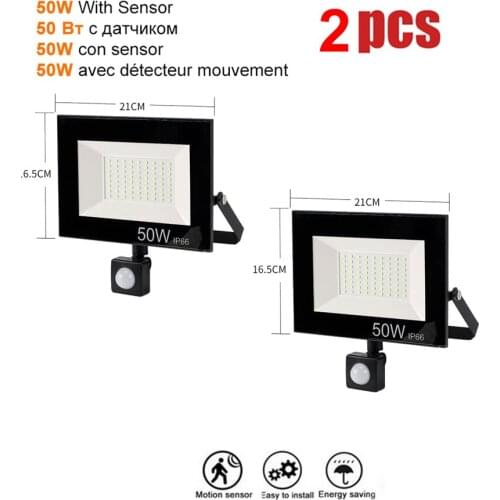 2 pcs 220V 10-100W LED FloodLight Spotlight Exterior Street wall reflector LED Lamp PIR Motion Sensor Waterproof Light Garden Li