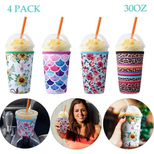 4 Pack Neoprene Sleeves Cup Reusable Drinks Holders Insulated Cover for Coffee Can Cold and Hot Beverages Water Bottle Cooler