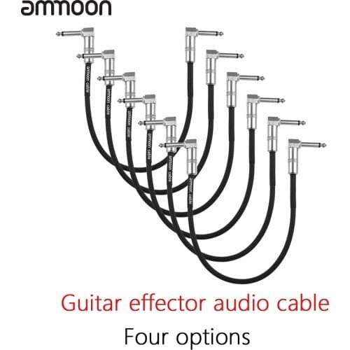 Ammoon 6-Pack Guitar Effect Pedal Instrument Patch Cable 30cm/ 1.0ft Long with 1/4 Inch 6.35mm Silver Right Angle Plug Black PVC