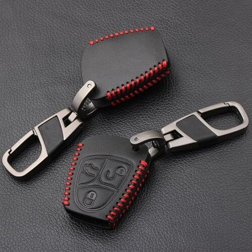 Genuine Leather 3 Button Remote Key Fob Cover Case With Key chain For Mercedes Benz C B E Class CLS CLK SLK CL Car Key Shell