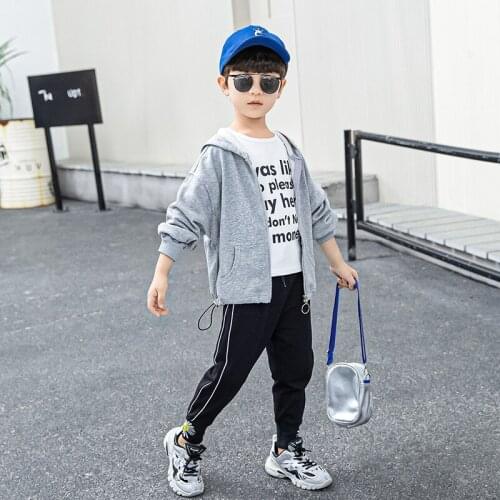 Boys spring and autumn pure color hooded jacket new medium and large childrens casual childrens clothing 6-12 years old