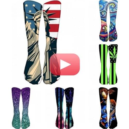Statue of Liberty Printed Long Socks Women High Quality Fashion Funny Cotton Unisex Harajuku Compression Men Thigh High Socks