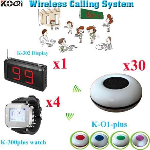 Wireless Buzzer Bell System Applied And Convenient Waitress Wall Receiver For Hotel(1 display with 4 watch and 30 call buzzer)