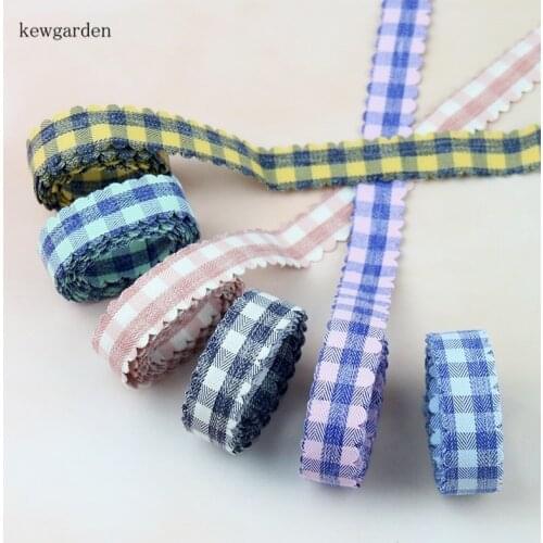 Kewgarden DIY Hair Bowknot Accessories Laciness Plaid Fabric Layering Cloth Ribbon 5/8" 15mm Handmade Tape 10 Meters